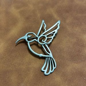 Vintage JJ Jonette Brooch Pin Silver Tone Humingbird